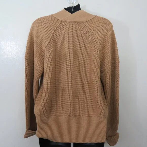 Brochu Walker size XS V Neck Wool Blend Sweater Ragaln Tan Knit Pullover Relaxed
